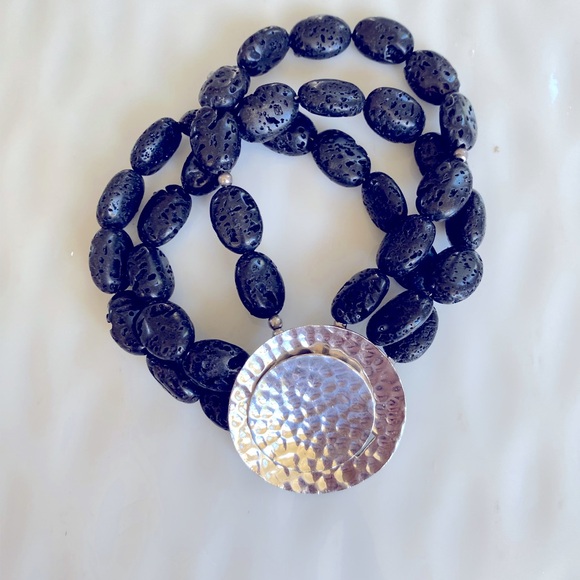 Silpada Black Lave Beaded Necklace with Sterling Silver Button Bracelet B1511 - Picture 1 of 10